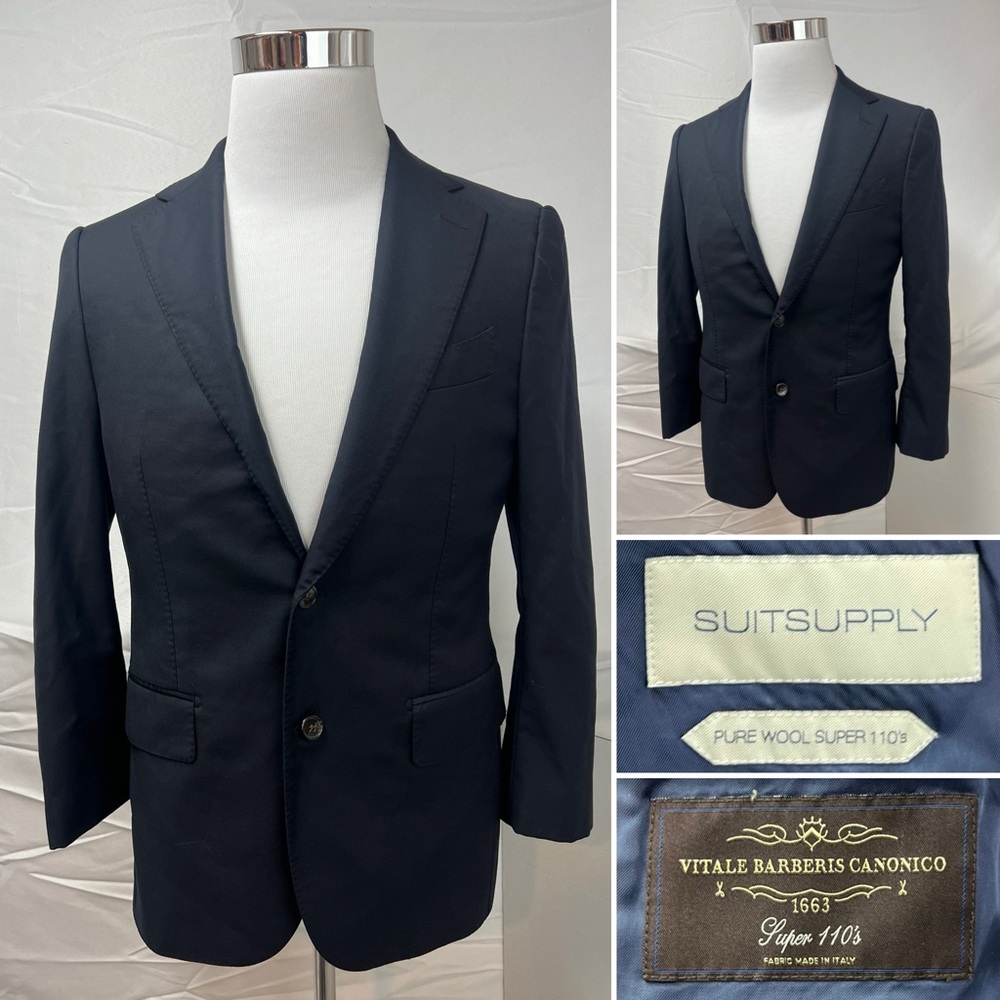 SuitSupply Men's 36S Lazio Navy Blue 2-Button Super 110s Wool Blazer Jacket